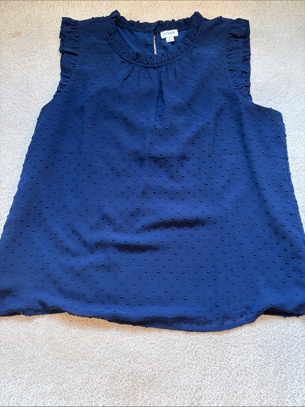 J. Crew Navy Textured Dot Ruffle Sleeve Blouse